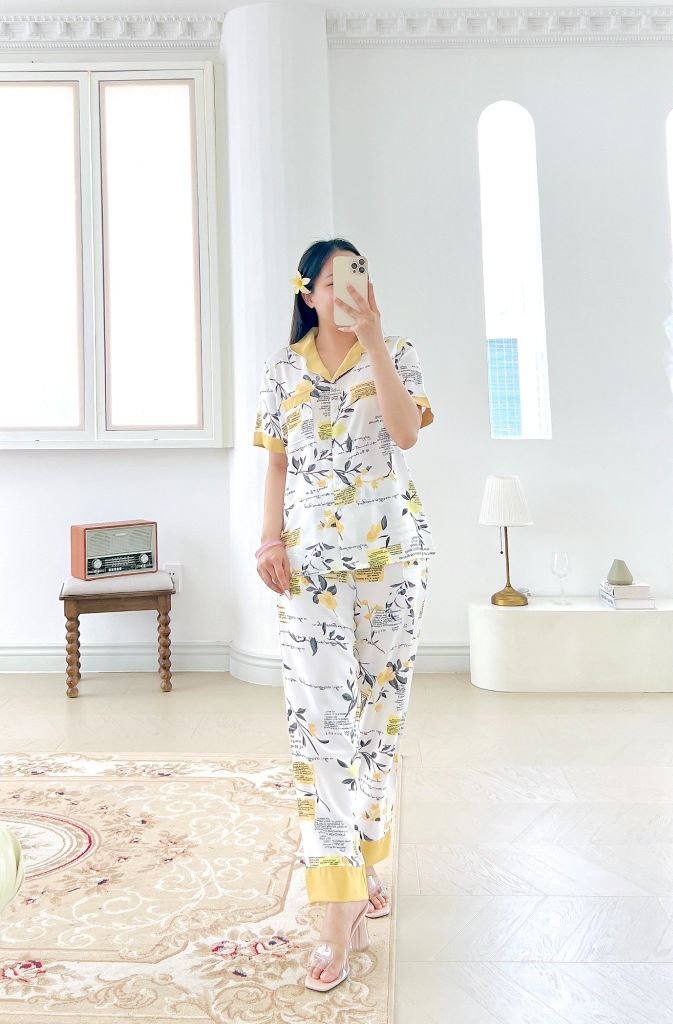 Pijama lụa mango mềm mại, không nhăn Satino TNQD - Wendie Yellow