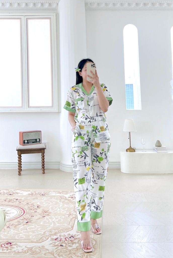 Pijama lụa mango mềm mại, không nhăn Satino TNQD - Wendie Olive