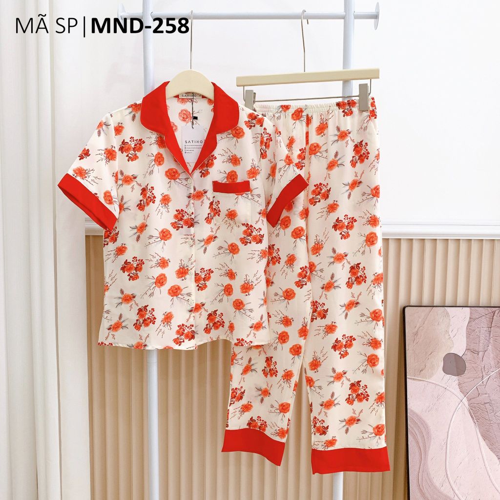 Pijama lụa mango mềm mại, không nhăn Satino TNQD - Taja Red