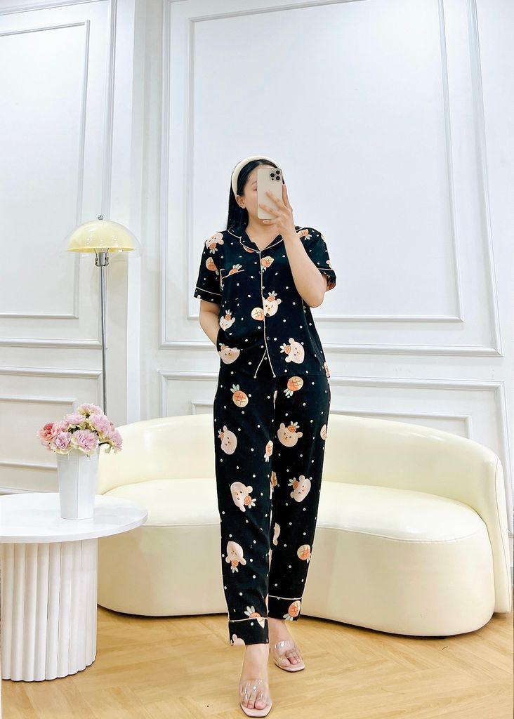 Đồ pijama nữ lụa mango TNQD Satino - Hanni Black