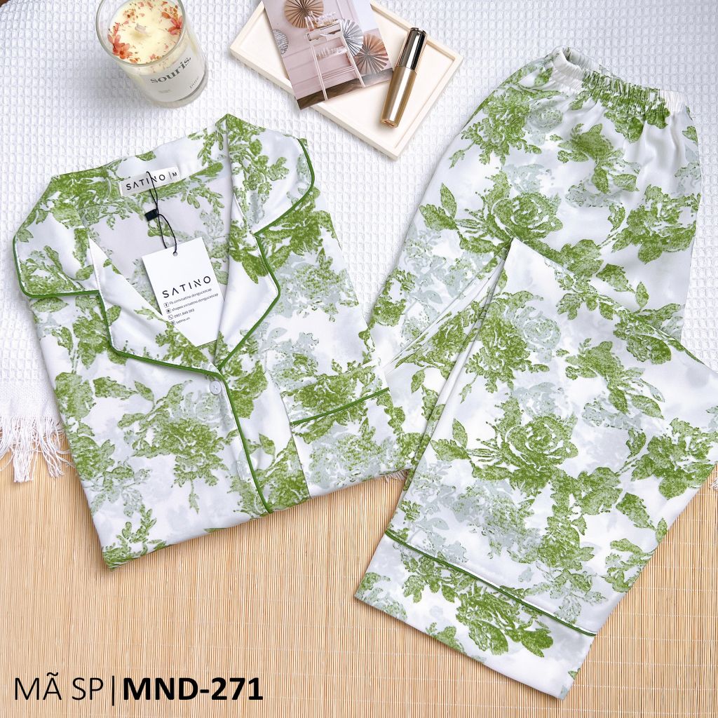 Đồ pijama nữ lụa mango TNQD Satino cổ nhọn - Lux Green