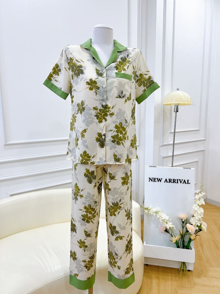 Pijama lụa mango mềm mại, không nhăn Satino TNQD - Moria Olive