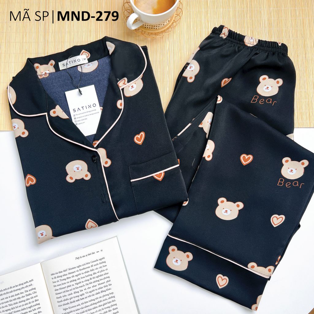 Pijama lụa mango mềm mại, không nhăn Satino TNQD - Coco Black