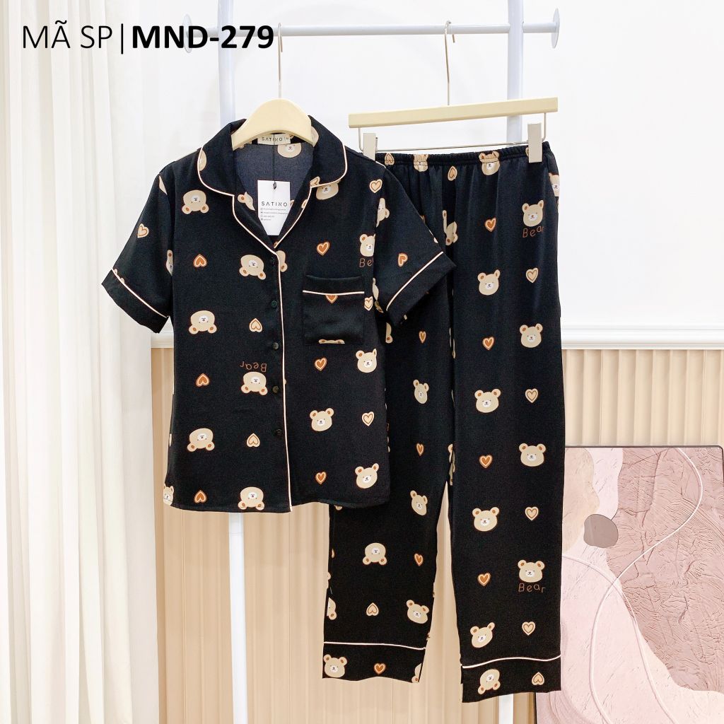 Pijama lụa mango mềm mại, không nhăn Satino TNQD - Coco Black