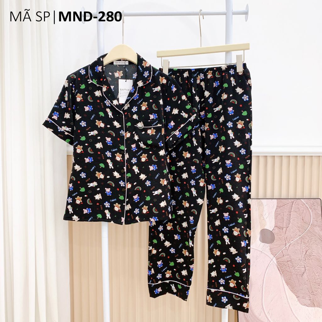 Pijama lụa mango mềm mại, không nhăn Satino TNQD - Jingle Black
