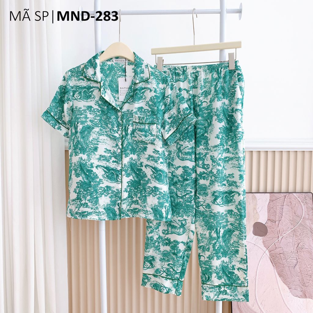 Đồ pijama nữ lụa mango TNQD Satino cổ nhọn - Toile Dark Green