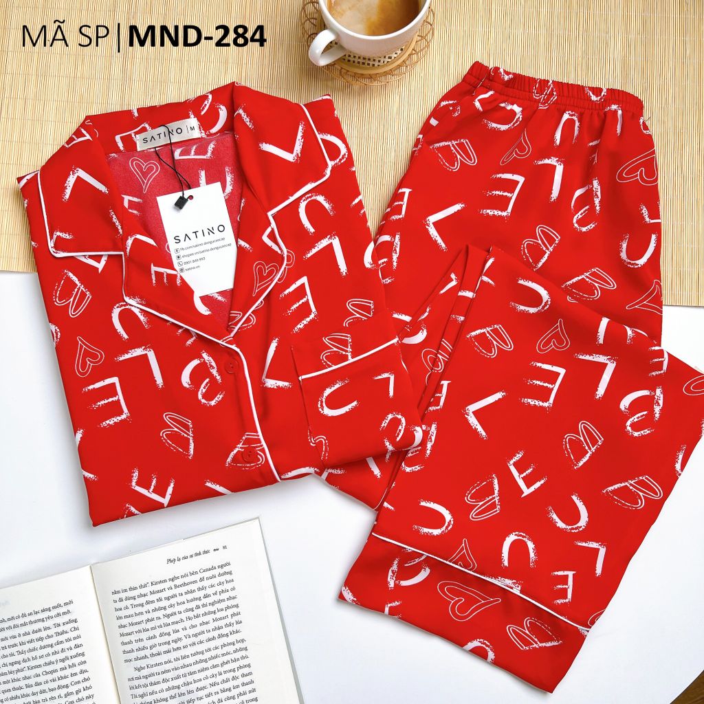 Đồ pijama nữ lụa mango TNQD Satino cổ nhọn - Gina Red