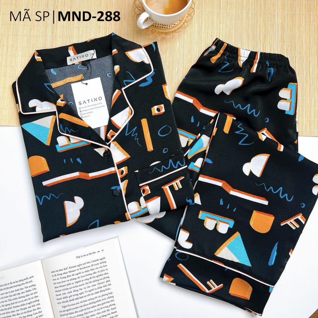 Đồ pijama nữ lụa mango TNQD Satino cổ nhọn - Ivy Black