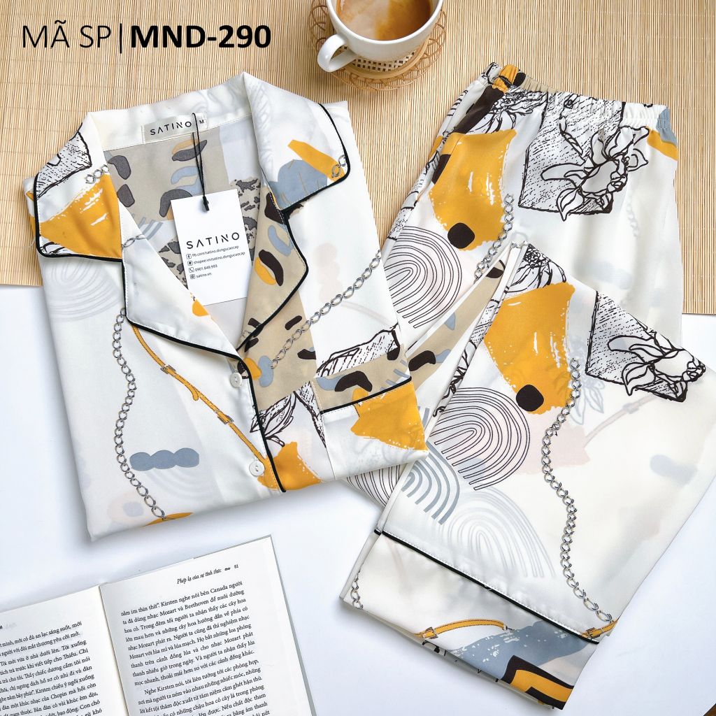 Đồ pijama nữ lụa mango TNQD Satino cổ nhọn - Bina Cream