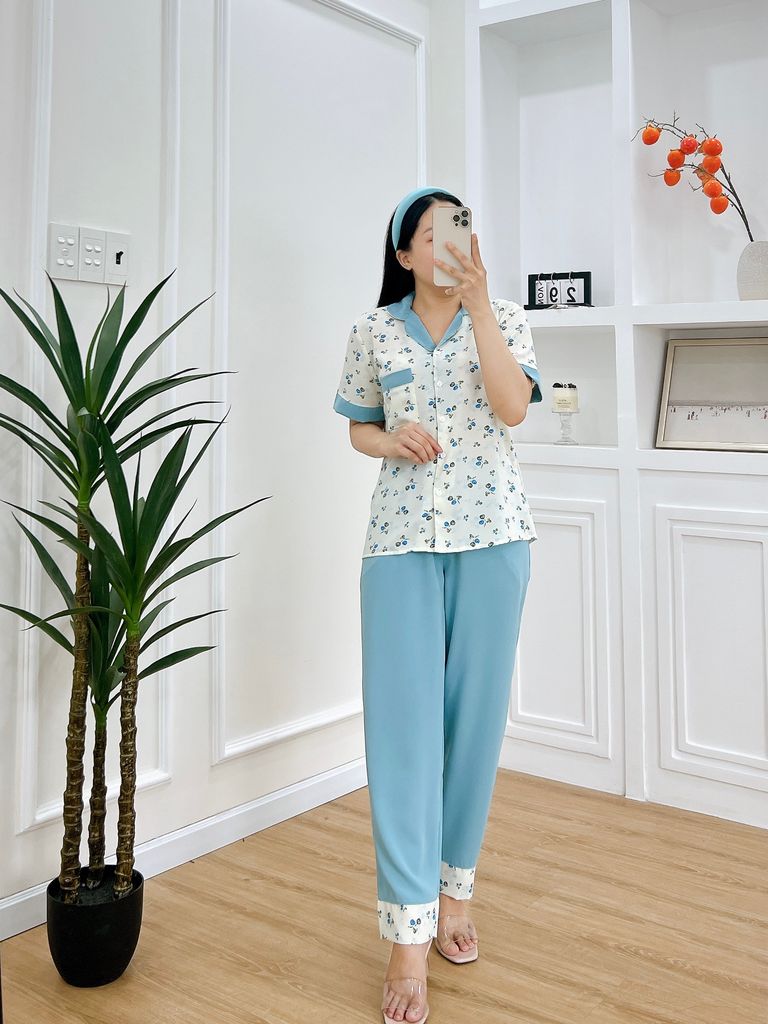 Pijama nữ Lụa Mango TNQD Satino - Cami Blue AHQT