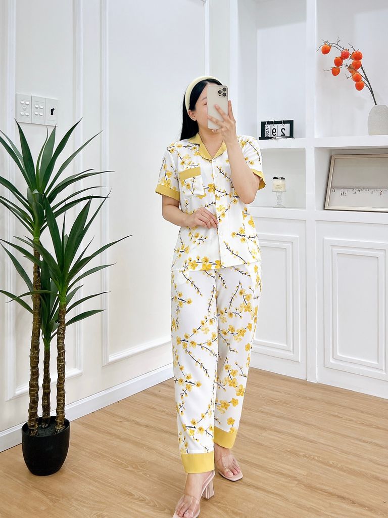 Pijama nữ Lụa Mango TNQD Satino - Blossy Yellow
