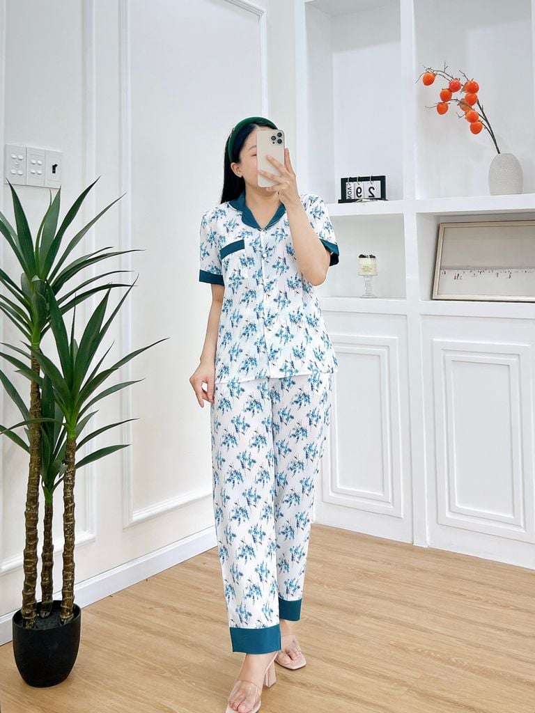 Pijama nữ Lụa Mango TNQD Satino - Rita Mallard Green