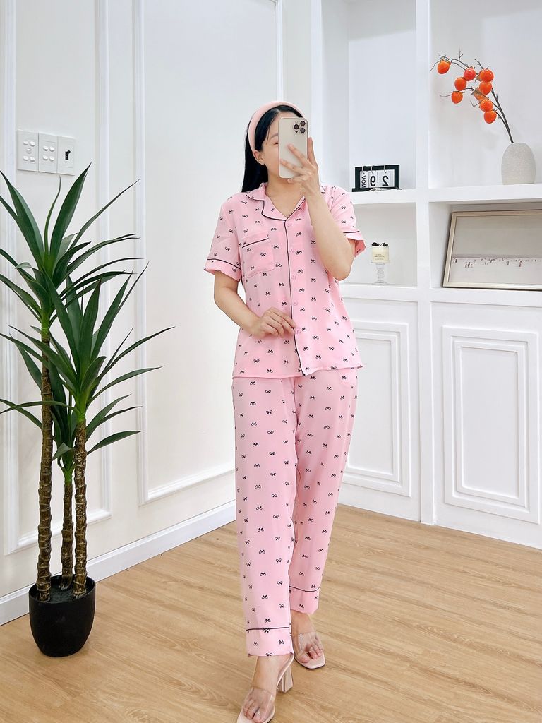 Pijama nữ Lụa Mango TNQD Satino - Bowtie Pink
