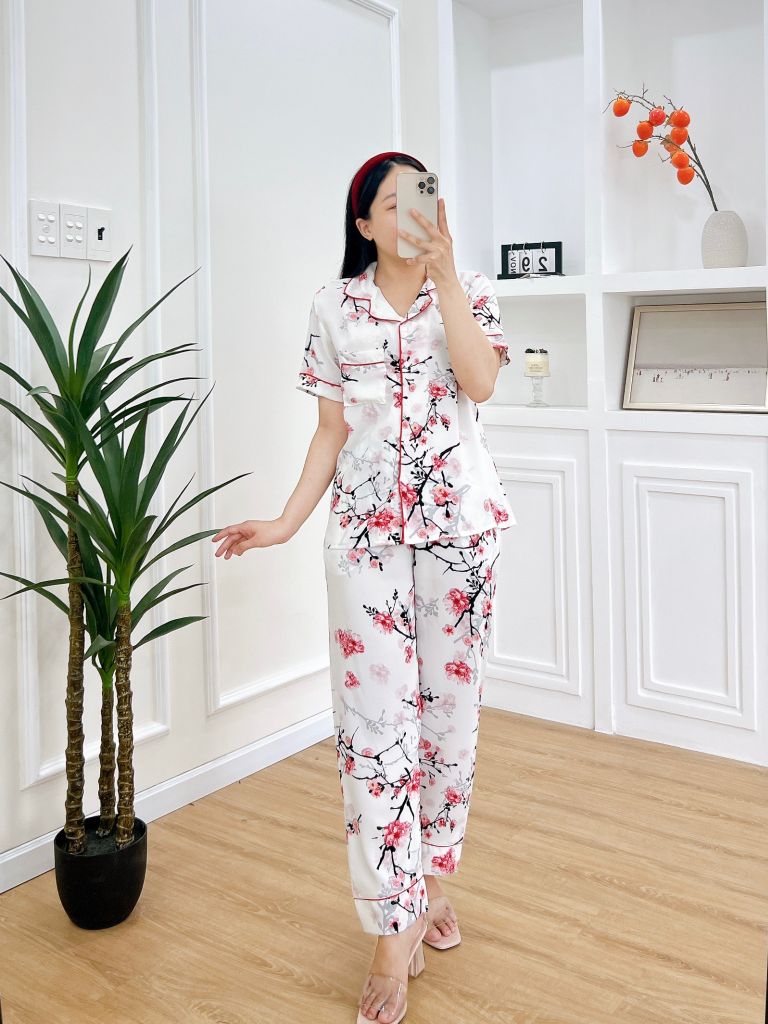 Pijama nữ Lụa Mango TNQD Satino - Sakura Red
