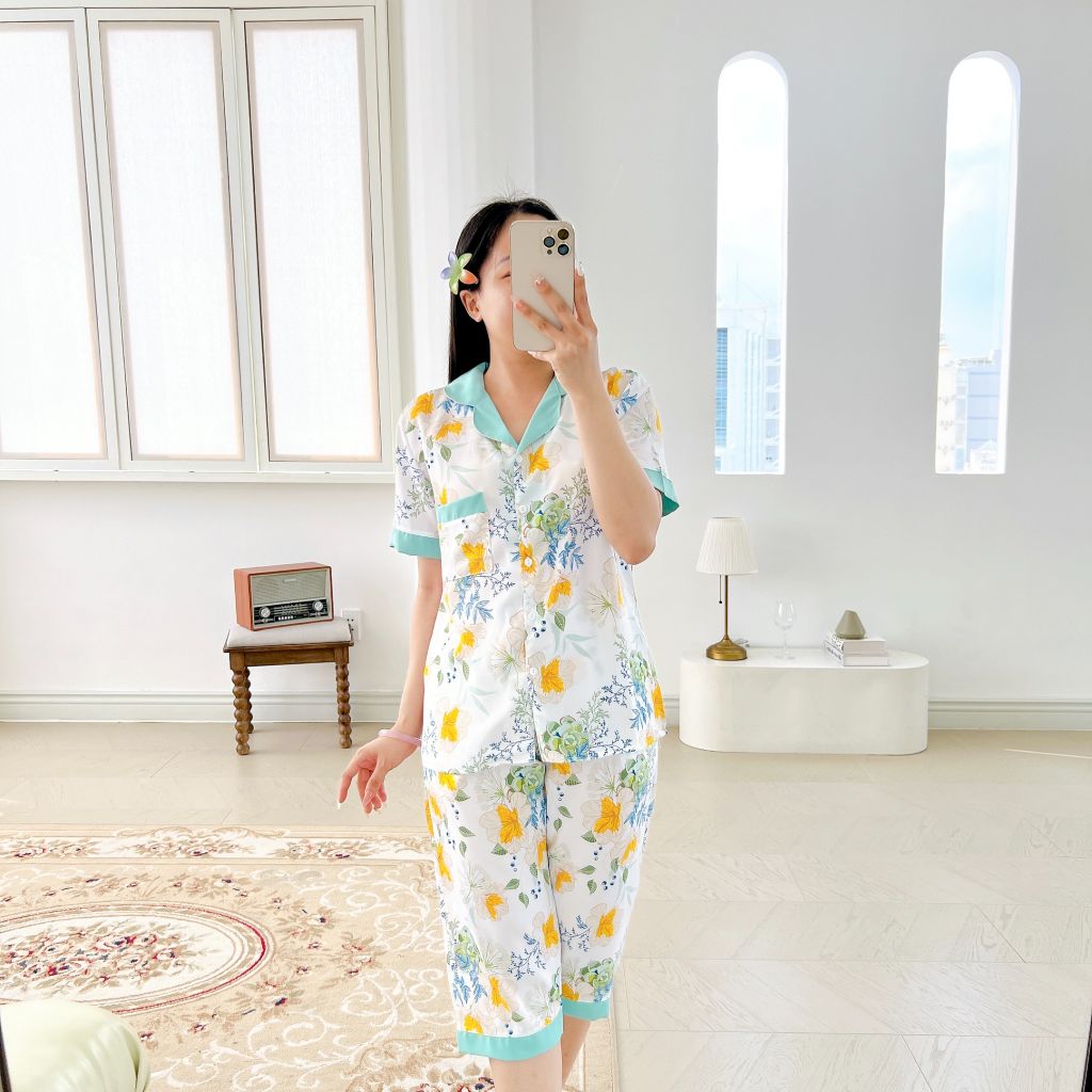 Pijama lụa mango mềm mại, không nhăn Satino TNQL - Sulie Mint