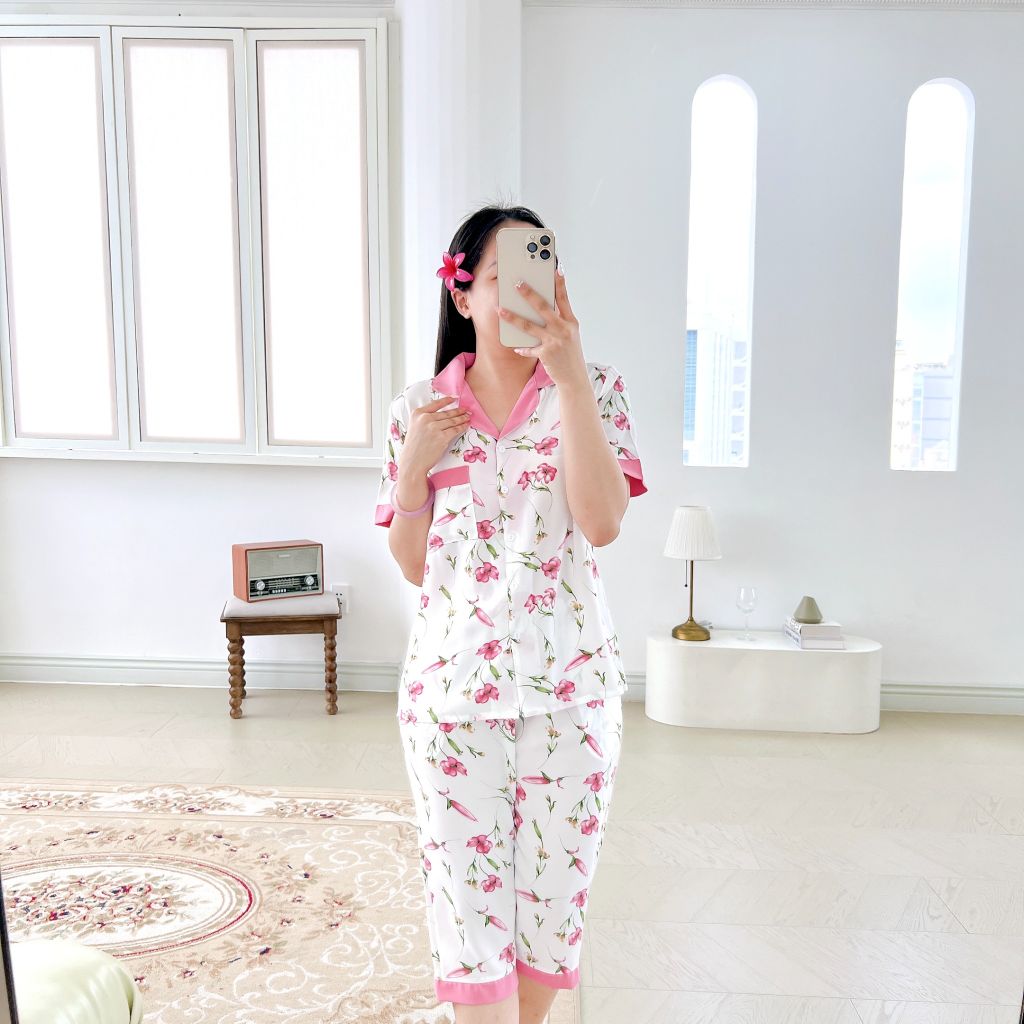 Pijama lụa mango mềm mại, không nhăn Satino TNQL - Niva Pink
