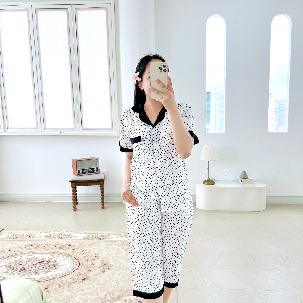 Pijama lụa mango mềm mại, không nhăn Satino TNQL - Nami White
