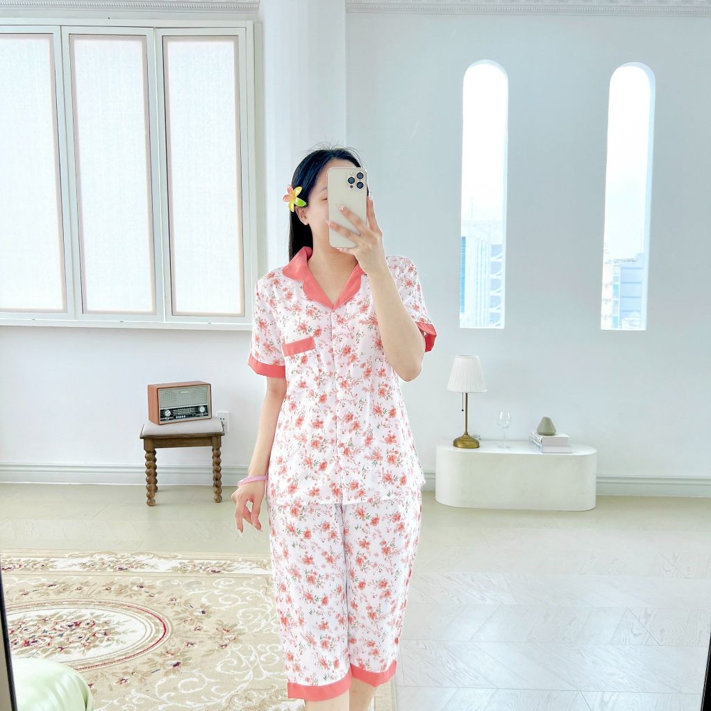 Pijama lụa mango mềm mại, không nhăn Satino TNQL - Alie Peach