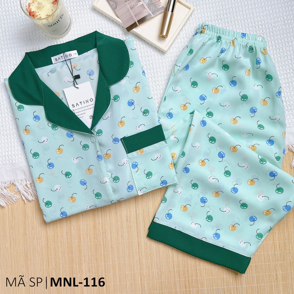 Đồ pijama nữ lụa mango TNQL Satino - Cherry Dark Green