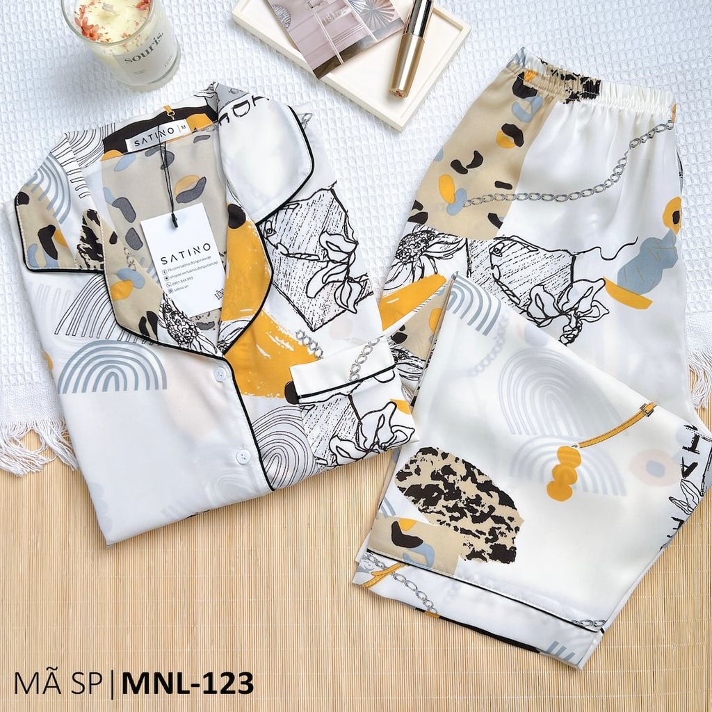 Đồ pijama nữ lụa mango TNQL Satino cổ nhọn - Bina Cream