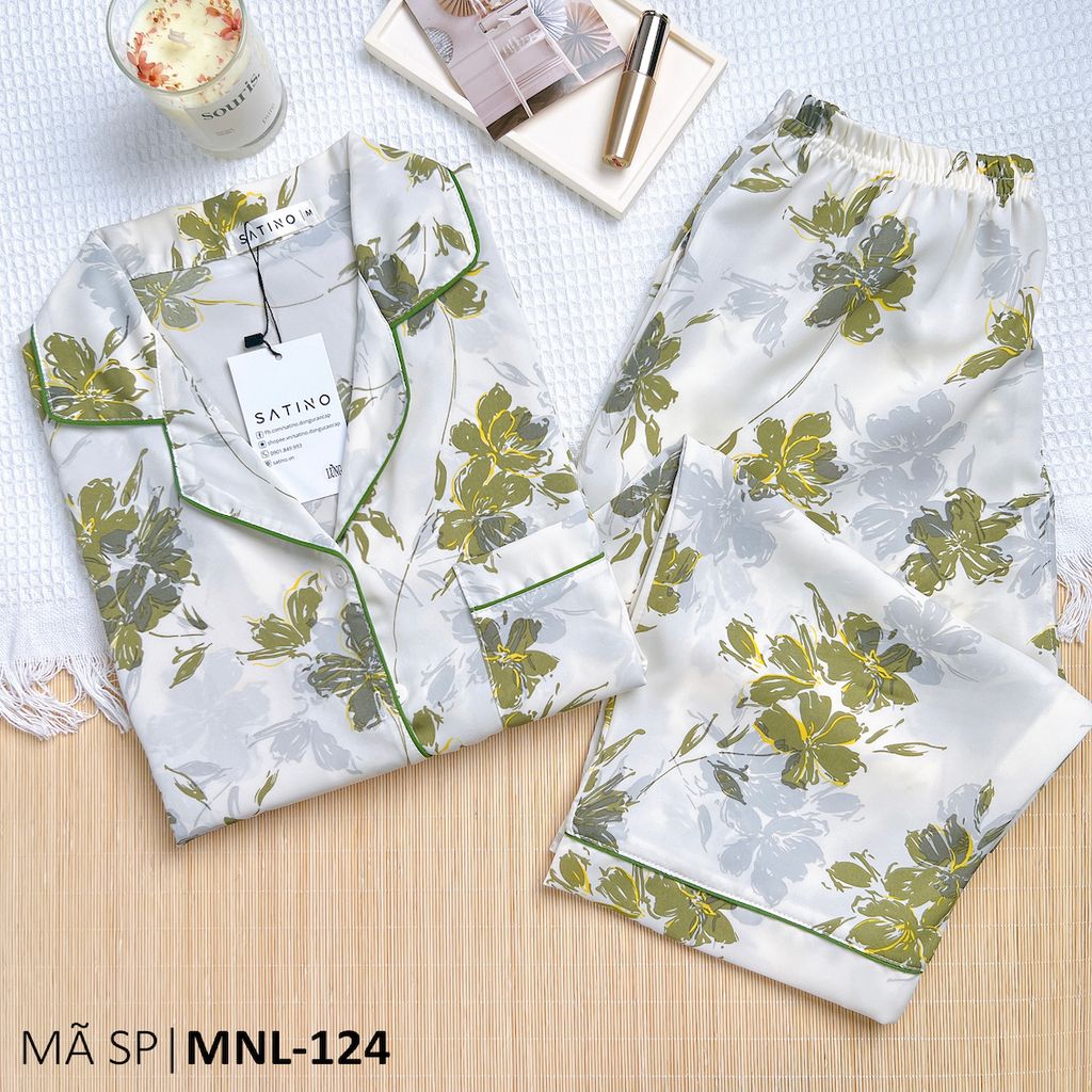 Đồ pijama nữ lụa mango TNQL Satino cổ nhọn - Moria Cream