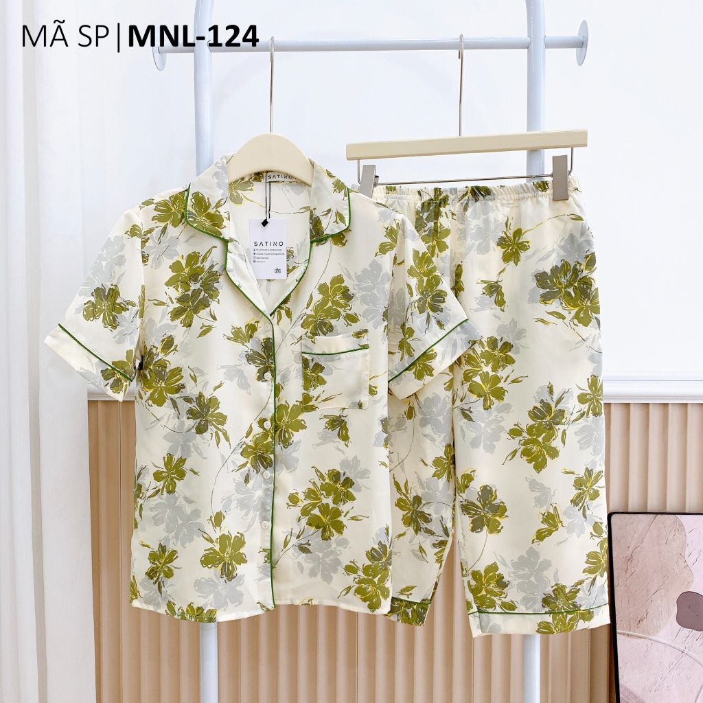 Đồ pijama nữ lụa mango TNQL Satino cổ nhọn - Moria Cream