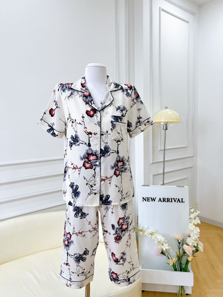 Pijama lụa mango mềm mại, không nhăn Satino TNQL cổ nhọn - Muse Gray