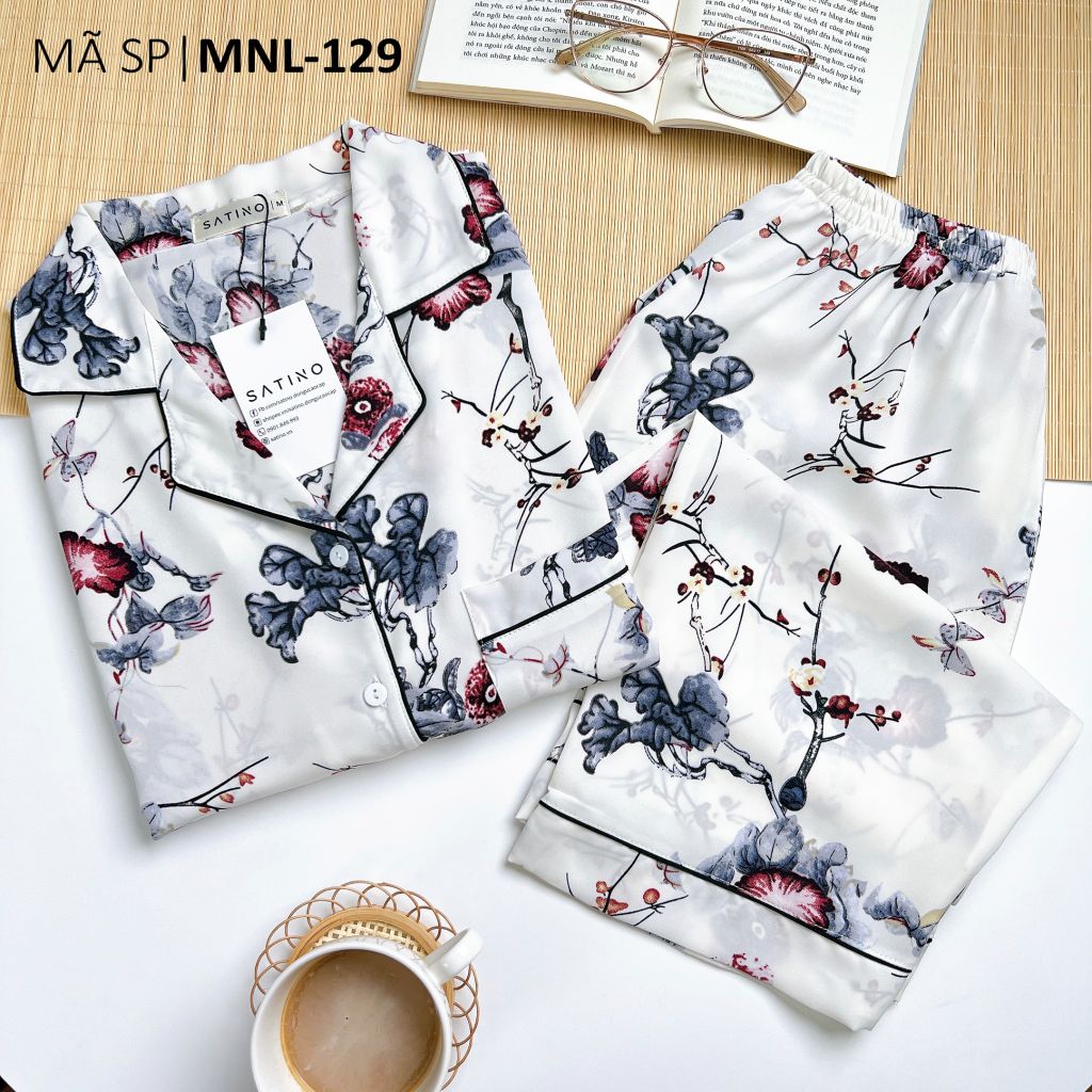 Pijama lụa mango mềm mại, không nhăn Satino TNQL cổ nhọn - Muse Gray