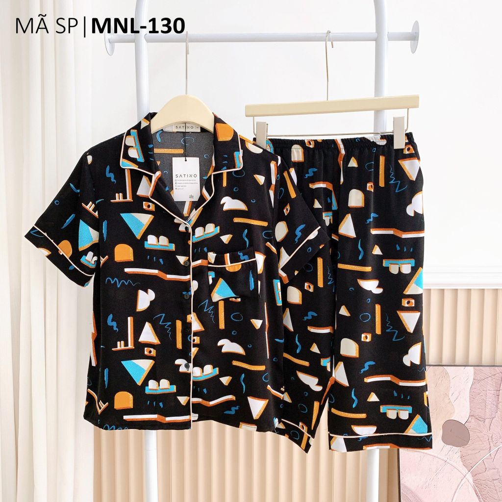 Pijama lụa mango mềm mại, không nhăn Satino TNQL cổ nhọn - Ivy Black
