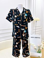 Pijama lụa mango mềm mại, không nhăn Satino TNQL cổ nhọn - Ivy Black
