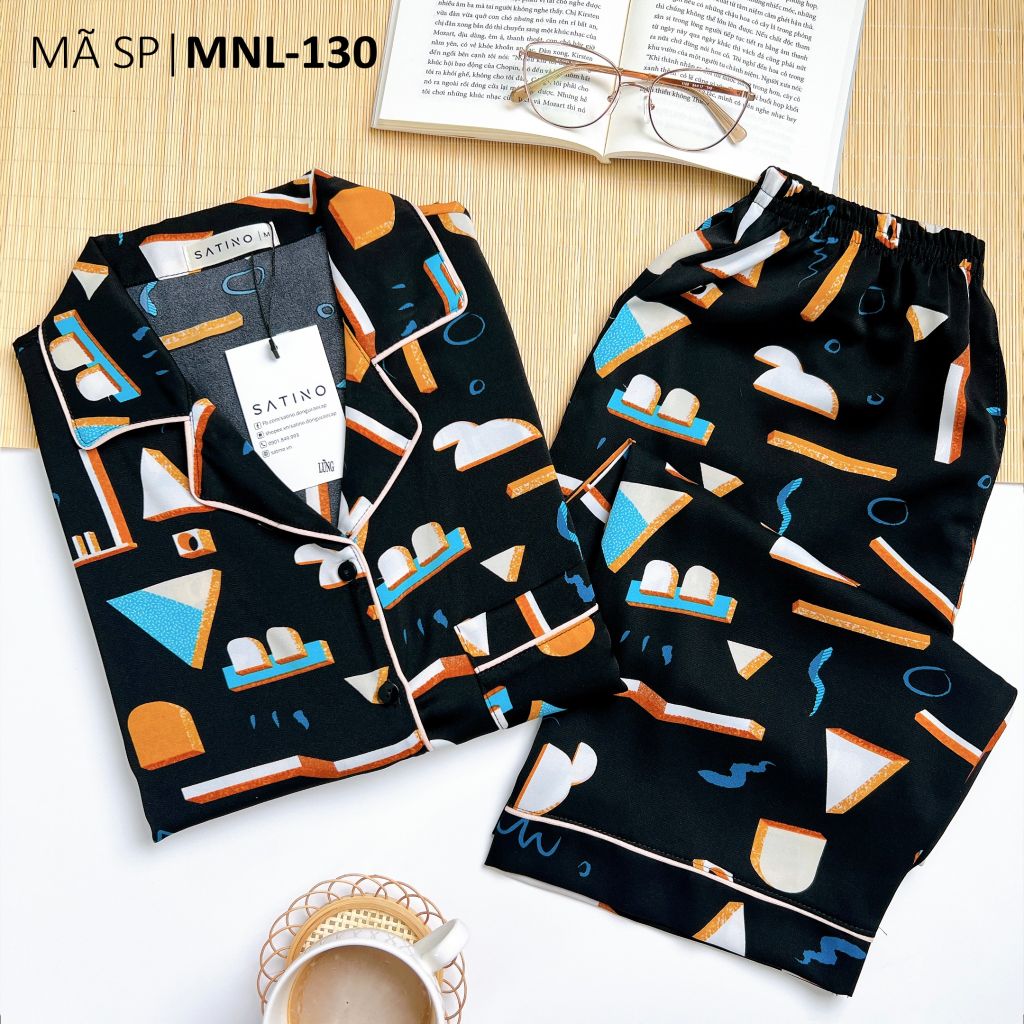 Pijama lụa mango mềm mại, không nhăn Satino TNQL cổ nhọn - Ivy Black