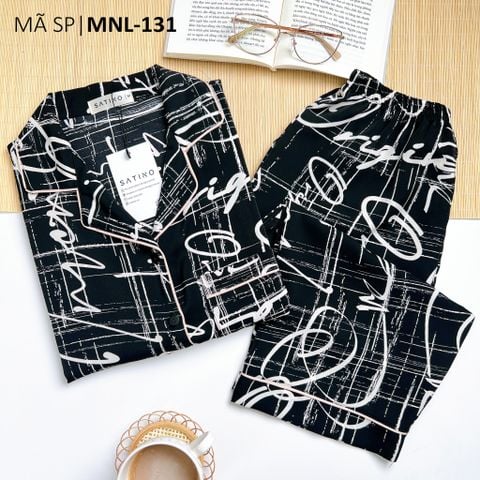 Pijama lụa mango mềm mại, không nhăn Satino TNQD cổ nhọn - Harvey Black