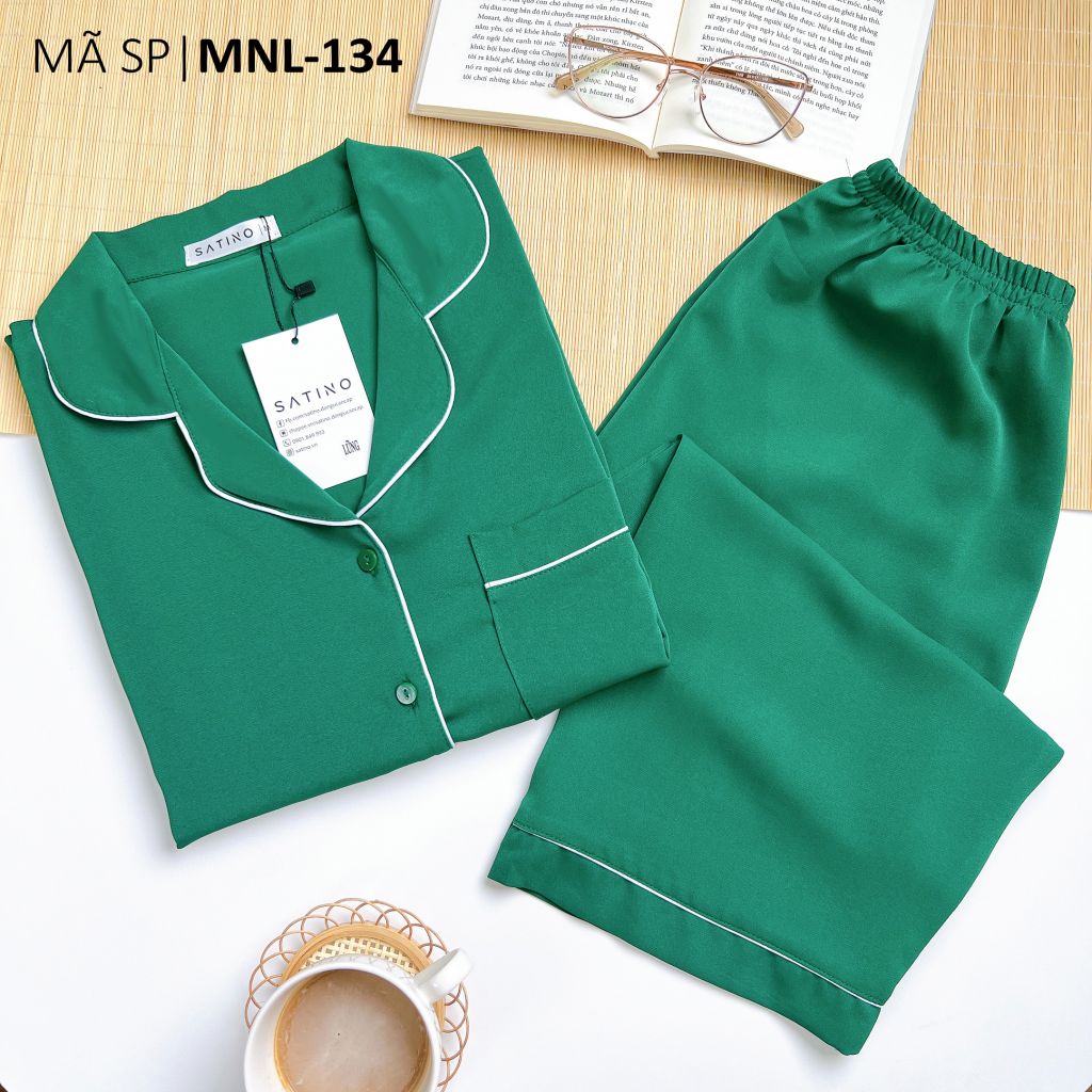 Đồ bộ mặc nhà, đồ ngủ, Pijama nữ Lụa TNQL Satino màu trơn - Dark Green