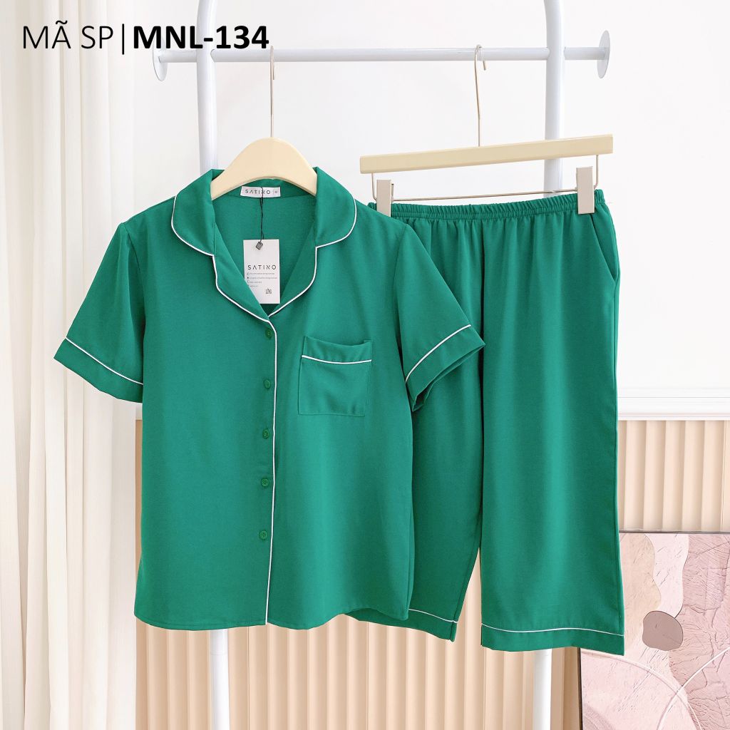 Đồ bộ mặc nhà, đồ ngủ, Pijama nữ Lụa TNQL Satino màu trơn - Dark Green