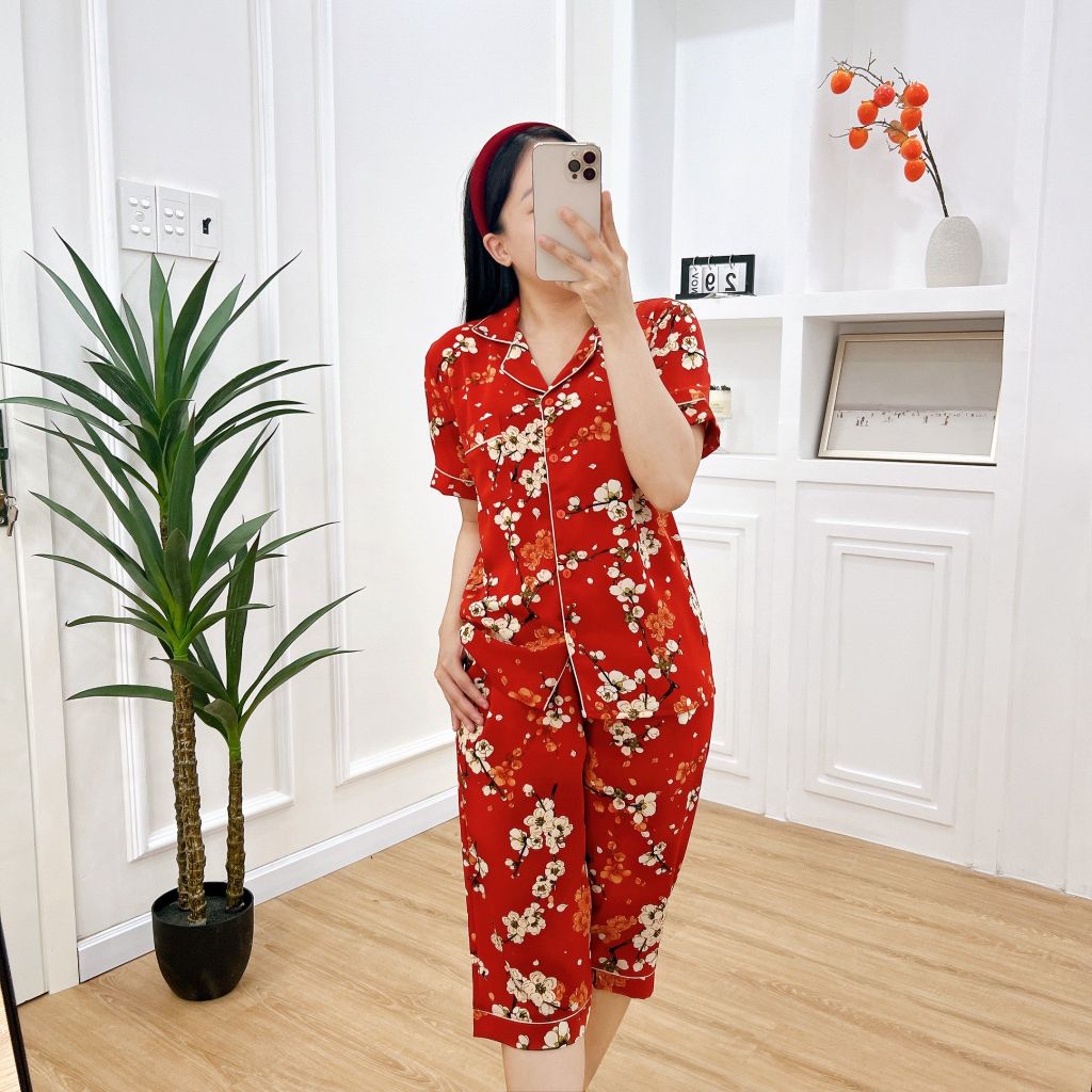 Pijama nữ Lụa Mango TNQL Satino - Envie Orange Red