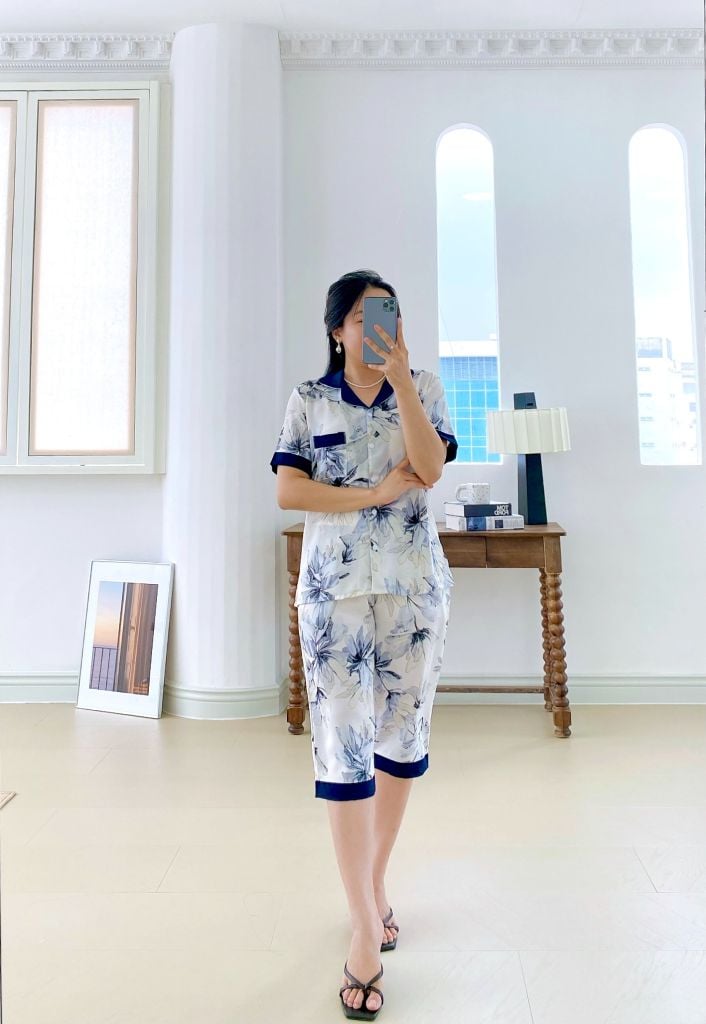 Đồ bộ mặc nhà, đồ ngủ, Pijama nữ Lụa TNQL Satino - Riley Dark Blue