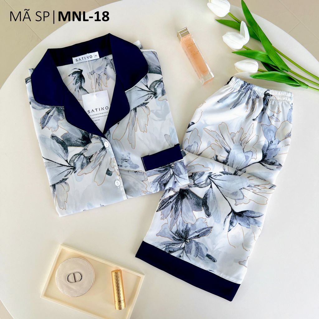 Đồ bộ mặc nhà, đồ ngủ, Pijama nữ Lụa TNQL Satino - Riley Dark Blue