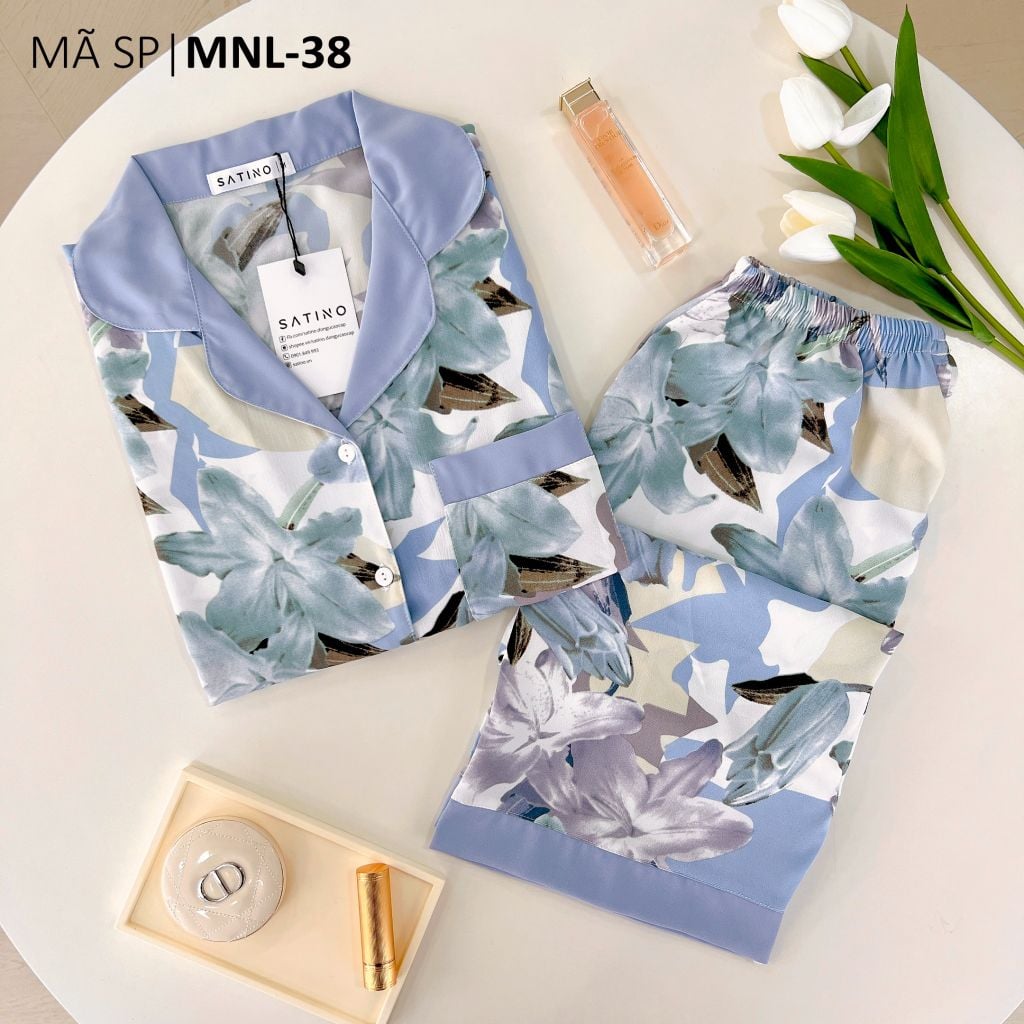 Đồ bộ mặc nhà, đồ ngủ, Pijama nữ Lụa TNQL Satino - Lily Blue Gray