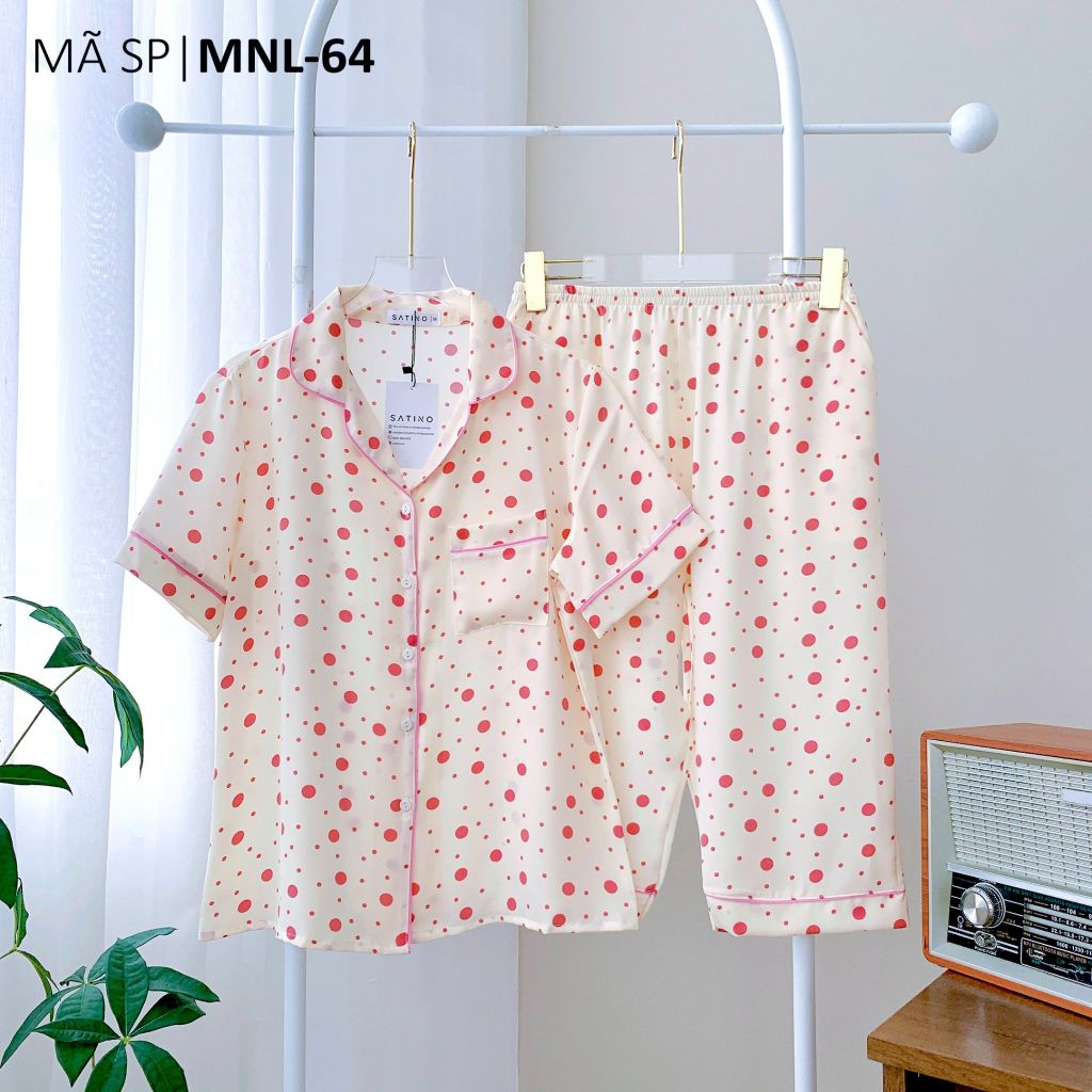 Pijama lụa mango mềm mại, không nhăn Satino TNQL - Polka Pink