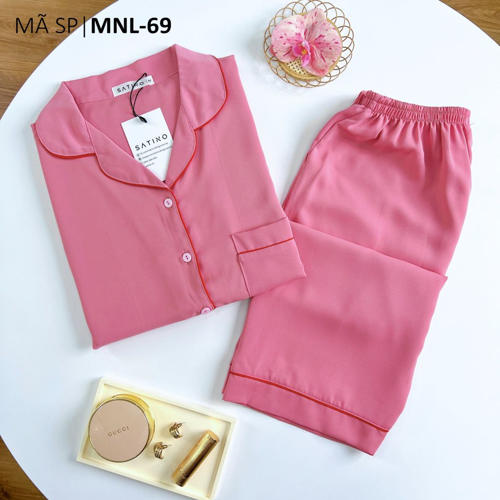Pijama lụa mango mềm mại, không nhăn Satino màu trơn TNQL - Pink Red