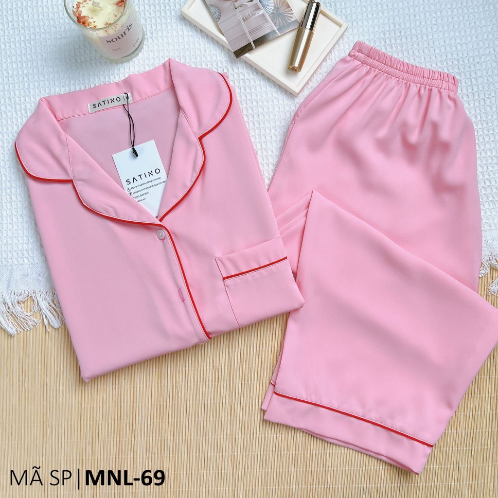 Đồ pijama nữ lụa mango TNQL Satino màu trơn - Light Pink