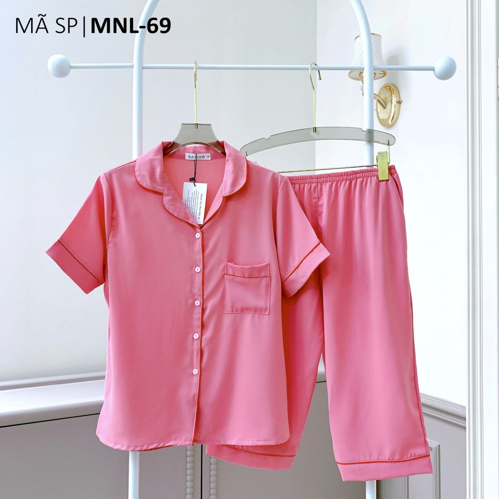 Pijama lụa mango mềm mại, không nhăn Satino màu trơn TNQL - Pink Red