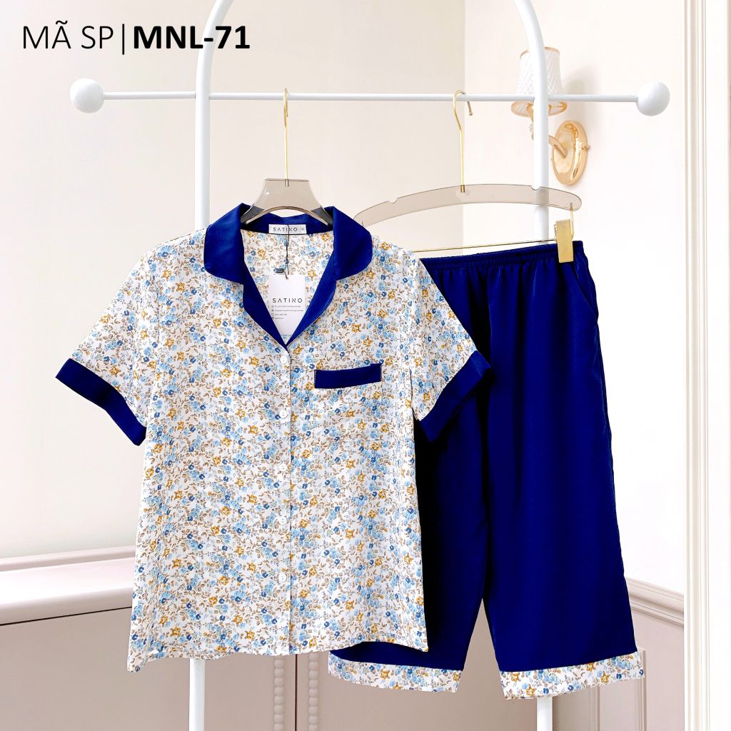 Pijama lụa mango mềm mại, không nhăn Satino TNQL - Dorie Dark Blue