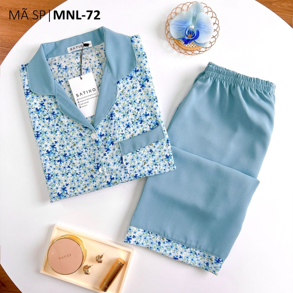 Pijama lụa mango mềm mại, không nhăn Satino TNQL - Sela Blue