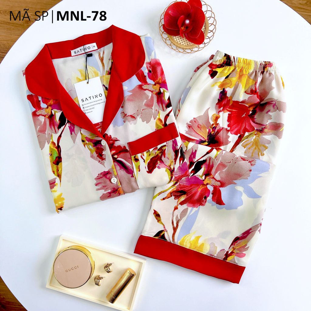 Pijama lụa mango mềm mại, không nhăn Satino TNQL - Abby Red