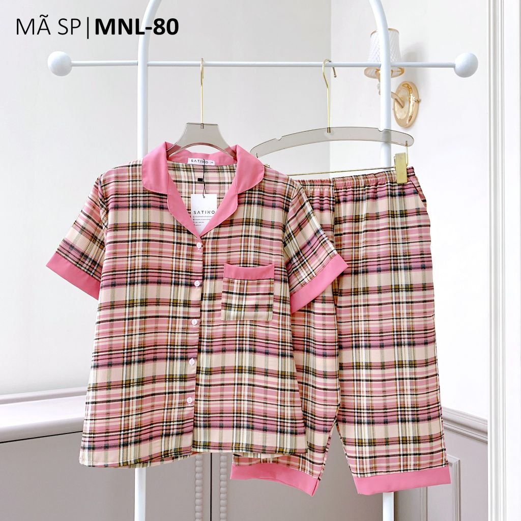 Pijama lụa mango mềm mại, không nhăn Satino TNQL - Caro Pink