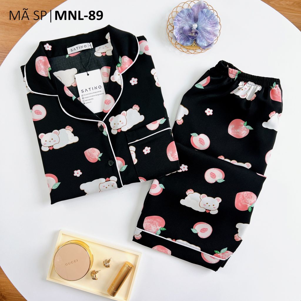 Pijama lụa mango mềm mại, không nhăn Satino TNQL - Peaches Black