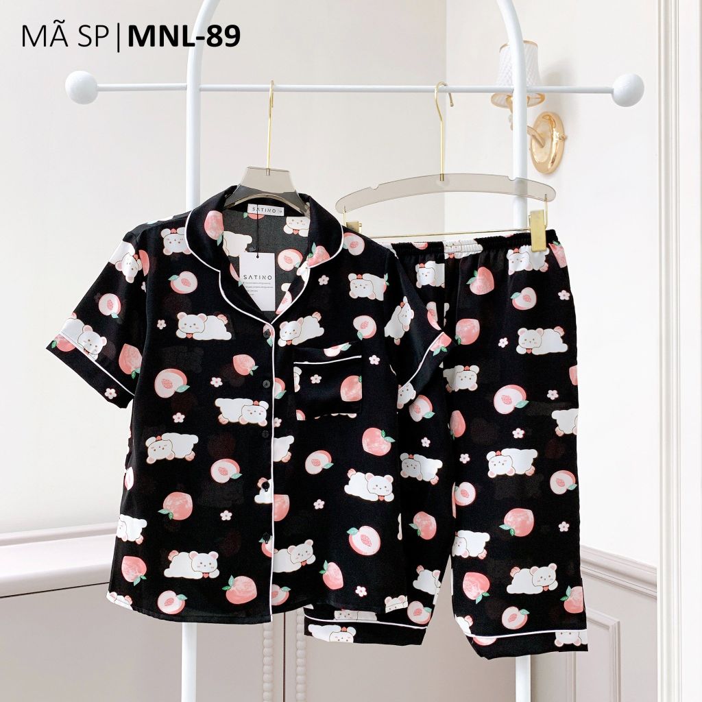Pijama lụa mango mềm mại, không nhăn Satino TNQL - Peaches Black