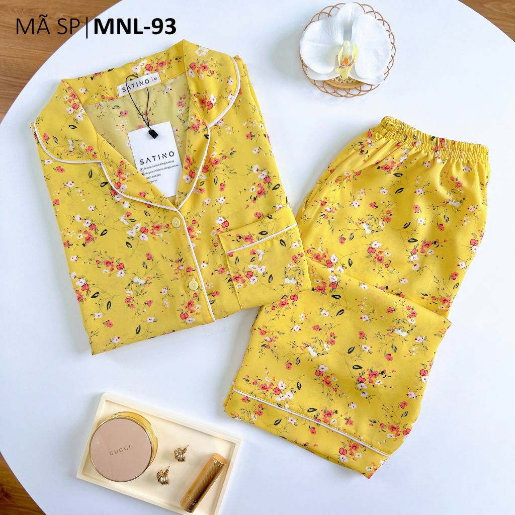 Pijama lụa mango mềm mại, không nhăn Satino TNQL - Lucie Yellow