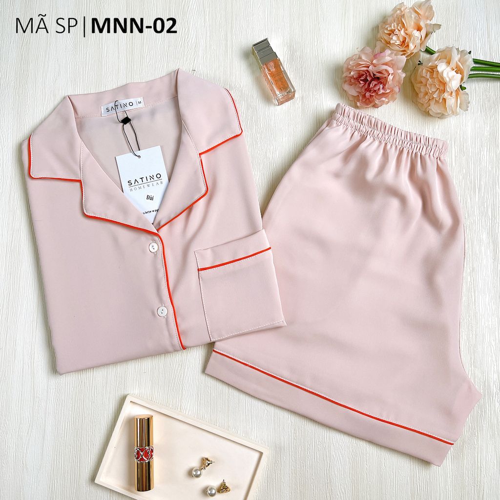 Pijama lụa mango mềm mại, không nhăn Satino màu trơn TNQN - Nude